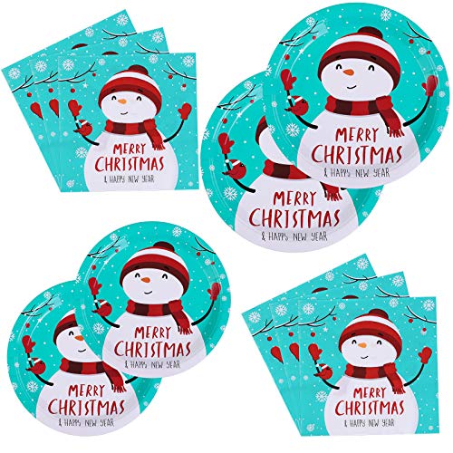 Aneco Christmas Snowman Paper Dinnerware Set Party Supplies Disposable Dinnerware Paper Plates and Napkins for Autumn Tableware Set Serve 24 Guest