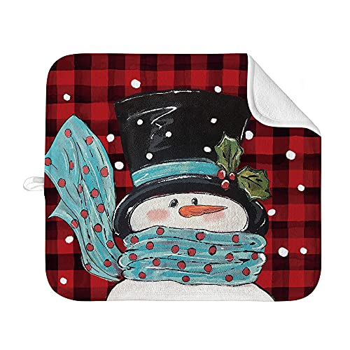 Artoid Mode Buffalo Plaid Scarf Snowman Christmas Dish Drying Mat for Kitchen Counter 16 x 18 Inch Seasonal Ultra Absorbent Home Dish Drainer Mats Plate Holder
