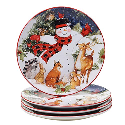 Certified International Magic of Christmas Snowman 11 Dinner Plates Set of 4 Multicolored