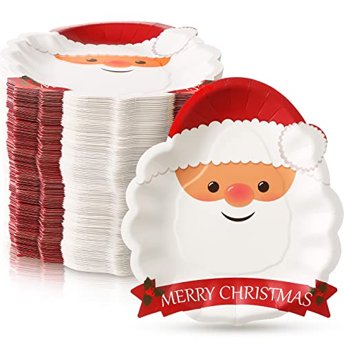 100 PCS Christmas Disposable Plates Santa Paper Plates For Kids Christmas Party Tableware Supplies Serve 100 Guests 83 x 77 Inch Red and White