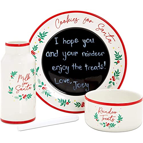 Cookies for Santa Plate Set with Milk Jar Reindeer Treat Bowl Chalk (4 Pieces)