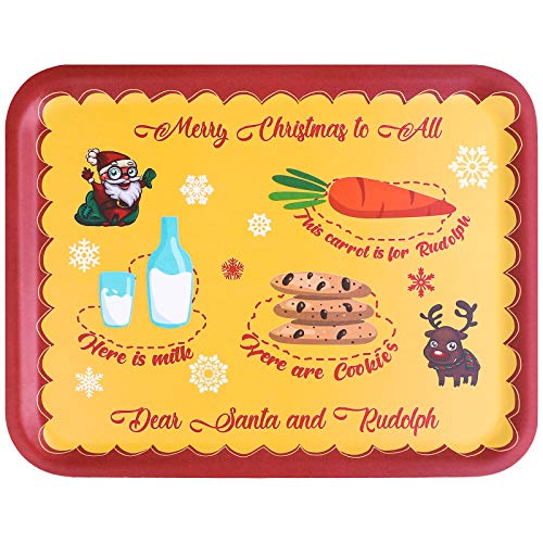 ELCOHO Santa Cookie Plate 14 x 11 Inches Christmas Eve Wooden Santa Treat Plate for Xmas Eve Santa Treat Board Wooden Tray Plate
