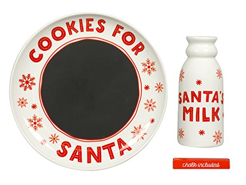 Tiny Ideas Santas Christmas Cookie Set Chalkboard Personalized Message for Santa Plate and Milk Jug Holiday Tradition Gift Set Great Gift for Young Children and New Parents