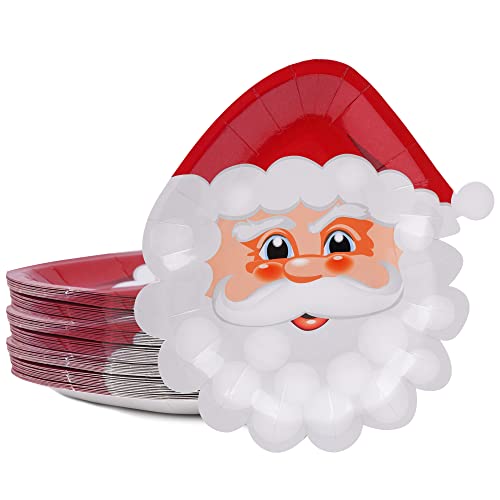 WBCBEC 24 Pieces Santa Christmas Themed Paper Plates Disposable Christmas Party Paper Plates Dinnerware Plates for Christmas Party Winter Season Dishware Holiday Baking Cookie Plate 84 x 70 Inches