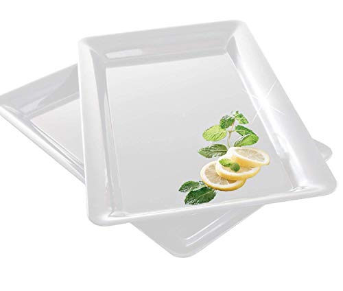 4 Rectangle White Plastic Trays Heavy Duty Plastic Serving Tray 12 x 18 Serving Platters Food Tray Decorative Serving Trays Wedding Platter Party Trays Great Disposable Serving Party Platters White