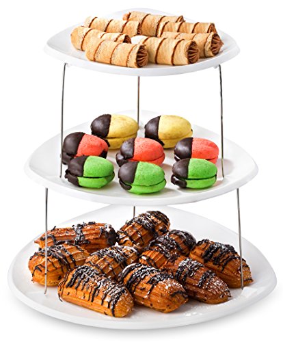 Collapsible Party Tray 3 Tier  The Decorative Plastic Appetizer Trays Twist Down and Fold Inside for Minimal Storage Space An Elegant Tray for Serving Sandwiches Cake Sliced Cheese and Deli Meat