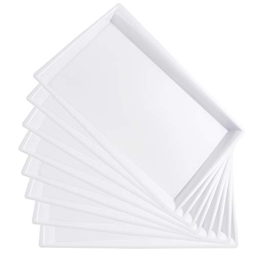 I00000 8 Pack White Plastic Serving Tray 15 x 10 Rectangle Food Trays Disposable Serving Platter for Parties weddings and Party