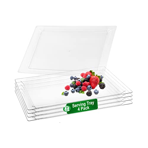 PARTY BARGAINS 16 x 11 Plastic Serving Trays  (4 Pack) Disposable Clear Plastic Trays Excellent for Weddings Buffets Birthday Parties