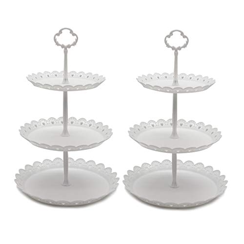2 Pcs 3Tier Cupcake Stand Fruit Plate Cakes for Wedding Home Birthday Tea Party Serving Platter(White)