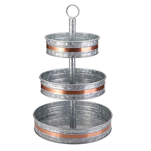 Cedilis Three Tiered Serving Stand Galvanized Farmhouse Serving Tray Rustic Metal Tray Platter for Cake Dessert Shrimp Appetizers Cupcake Stand Coffee Bar Accessories Decorated for Fall