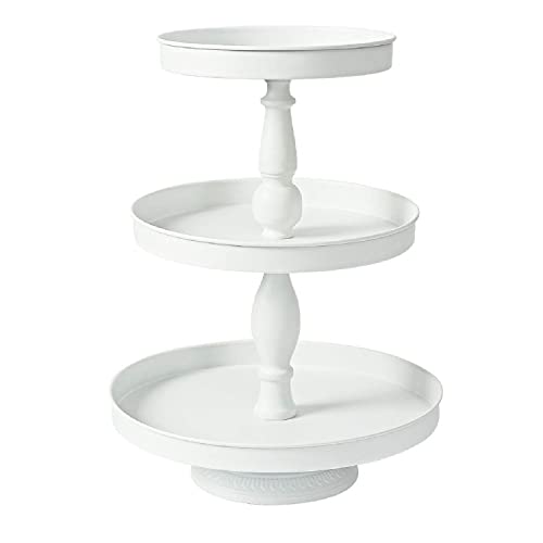Donosura 3 Tier Serving Tray Cupcake White Stand for 50 Cupcakes Round Dessert Stands Metal Tiered Tray Decor for Graduation Birthday Party Wedding
