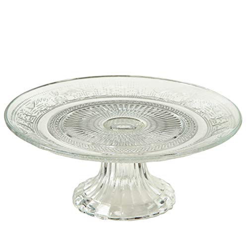 WHW Whole House Worlds Crosby Street Cake Stand Pedestal Plate Vintage Style Crystal Clear Glass Distinct All Over Pattern 7 Inch Diameter