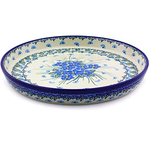 Polish Pottery 9½inch Cookie Platter made by Ceramika Artystyczna (Forget Me Not Theme)  Certificate of Authenticity