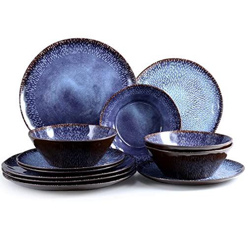 Gufaith 12 piece Melamine Dinnerware Sets Plates and Bowls Sets for 4 Dishes SetUnbreakable DinnerwareIdeal Camping Dish SetDishwasher safeBPA free (Fantasy)