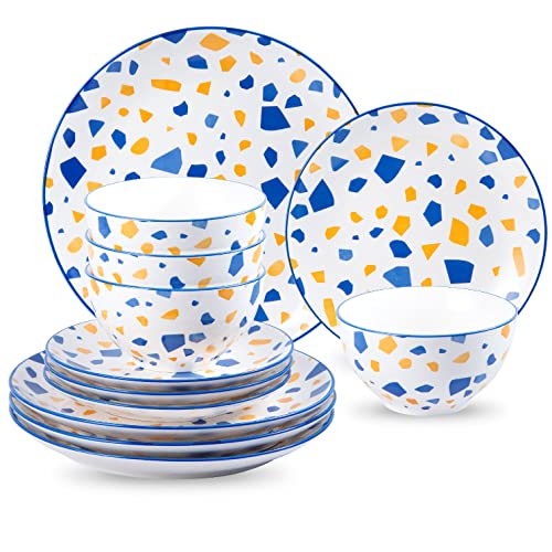 Wisenvoy Dinnerware Sets Plates and Bowls Sets 12 Piece Dish Set Plate Set Ceramic Dinnerware Set Dishes Set for 4