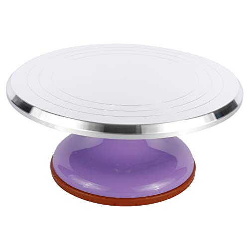 HighFree 12 Inch Aluminium Alloy Revolving Cake Turntable Cake Rotating Stand with NonSlipping ABS Rubber Bottom for Cake Cupcake Decorating Supplies (Purple)