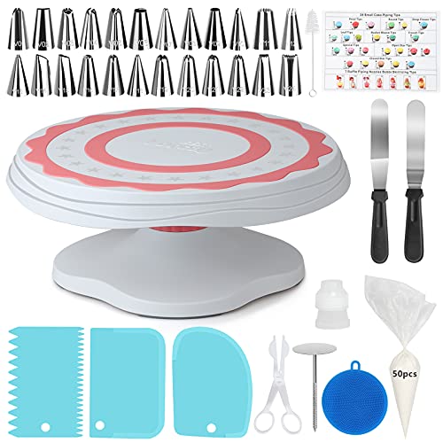 VORCAY Cake Decorating Tools Set85Pcs Baking Supplies Kit Revolving Cake Turntable Stand for Beginners