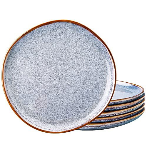 AmorArc Ceramic Dinner Plates Set of 6 105 Inch Handmade Reactive Glaze Stoneware Plates Large Rustic Shape Dinnerware Dish Set for Kitchen Microwave  Dishwasher Safe Scratch Resistant  Blue