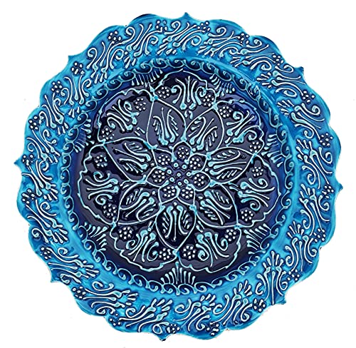 Ayennur Turkish Decorative Plate 985(25cm) Handmade Ceramic Ornament for HomeOffice Wall Hanging Decor (Navy Blue)