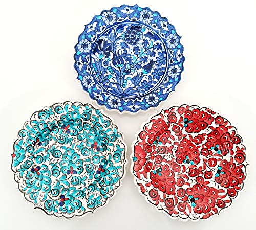 Ayennur Turkish Decorative Plates Set of 3708 Handmade Ceramic for Wall Hanging Decors