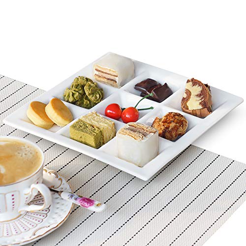 Cinf Handmade Ceramic Plate With 9 Compartments Sauce Dishes Plates Serving Saucers Bowl Elegant Quadrant Shaped Divided Dinner Luncheon Plates Salad Pigment Tray Snacks