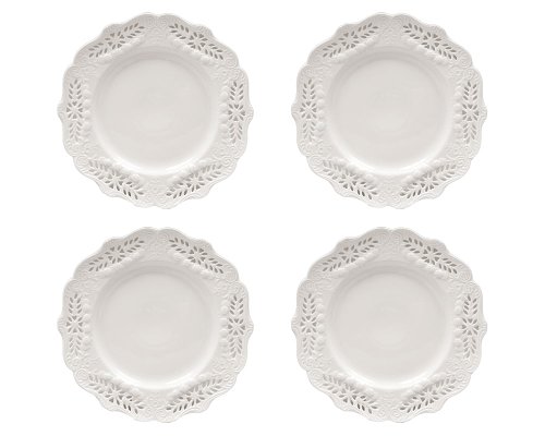 Gracie China Victorian Rose Collection 8Inch Dessert Plate White Fine Porcelain Set of 4