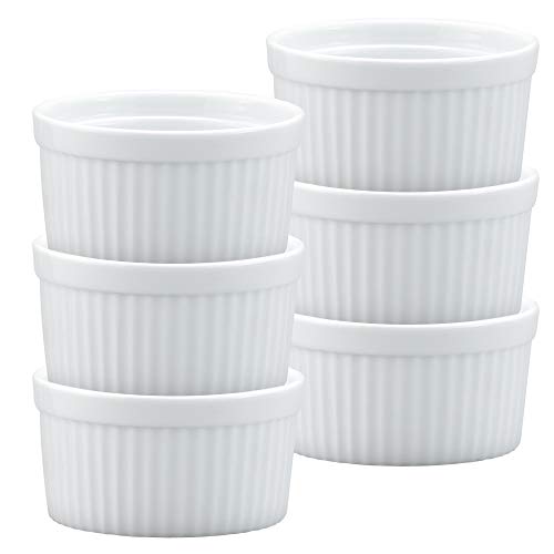 HIC Kitchen Ramekins Fine White Porcelain Souffle 35Inch 6Ounce Capacity Set of 6