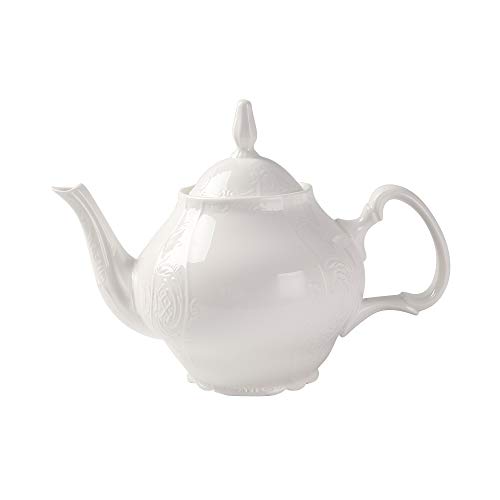 Pulchritudie Fine Porcelain White Teapot with Stainless Steel Infuser Filter 34 Ounces