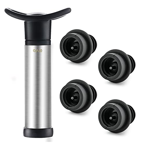 OWO Wine Saver with 4 Vacuum Stoppers Wine Stopper Reusable Bottle Sealer Keeps Wine Fresh (Wine Pump  4 stoppers)