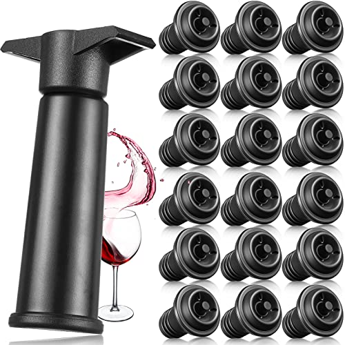 Wine Saver Practical Vacuum Wine Stopper Wine Preserver with Vacuum Pump Wine Keeper Wine Saver Pump for Kitchen Office Home Adult Party Favor Supplies Black(18 Pieces)