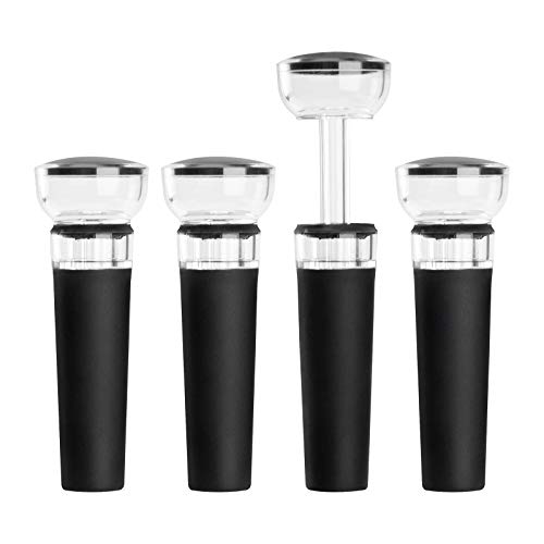 mafiti Wine Stoppers 4 PACK Vacuum Wine Stopper Silicone Bottle Stoppers with Builtin Vacuum Wine Saver Pump Foodsafe Silicone Caps