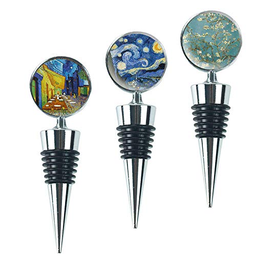 LIZIMANDU Wine Bottle StoppersSet of 3 Stainless Steel Wine Stoppers For Gifts Bar Holiday Party Wedding(3Van Gogh)