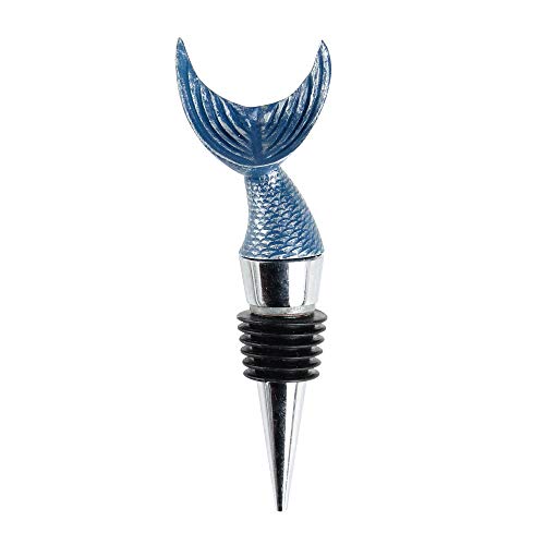 45 Handcrafted Silver Brushed Blue Mermaid Tail Stainless Steel Wine Bottle Stopper