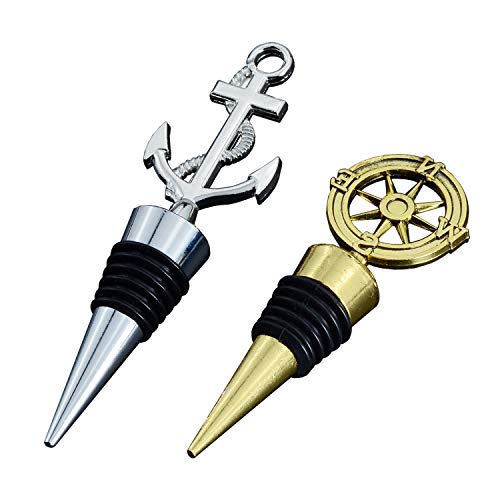 JETKONG 2 Pack Wine and Beverage Bottle Stoppers Stainless Steel Wine Stopper (Anchor and Rudder)