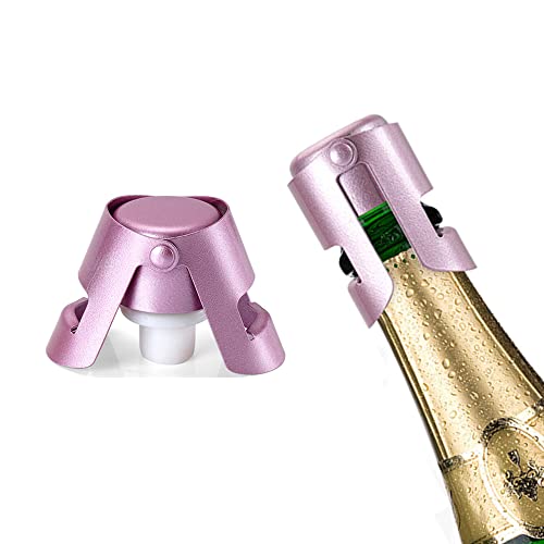 Set of 2 Champagne Bottle Stopper Stainless Steel Champagne Sealer Plug Reusable Wine Saver for Champagne Cava Prosecco  Sparkling Wine (Purple)