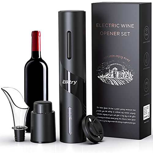 Elktry Electric Wine Bottle Opener Automatic Electric Corkscrew Wine Opener Battery Operated with Foil Cutter and Wine Pourer and Vacuum Stoppers for Wine Lovers Gift Black