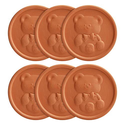 BARST 6 Pack Brown Sugar Saver and Softener Disc with Lovely Bear Design Brown Sugar Keeper for Food Storage Containers Reusable  Food Safe Terracotta
