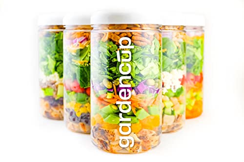 Gardencup Salad Meal Prep Containers  1 Compartment with Airtight Lid  Plastic Food Storage CupJar  Reusable Dry and Refrigerated Food Storage Container  32 Oz (6 Pack)