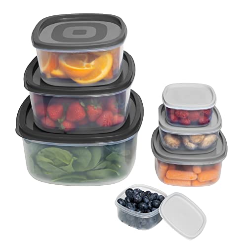 MosJos Food Storage Containers with Airtight Lids (14 Piece Set)  Microwaveable Stackable Reusable Freezable Dishwashersafe Plastic Meal Prep Containers BPA Free  BlackGrey