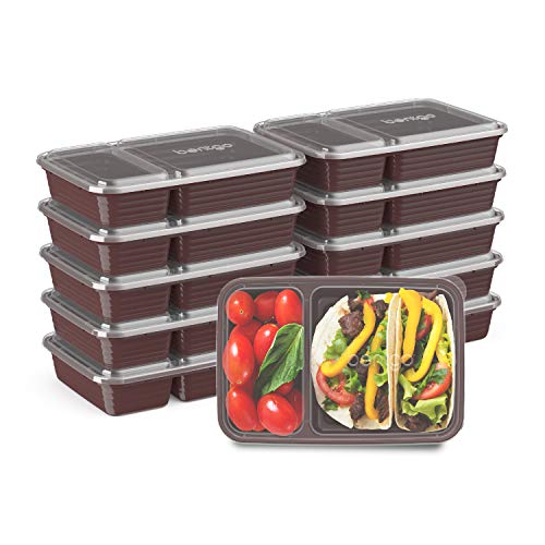 Bentgo Prep 2Compartment MealPrep Containers with CustomFit Lids  Microwaveable Durable Reusable BPAFree Freezer and Dishwasher Safe Food Storage Containers  10 Trays  10 Lids (Burgundy)