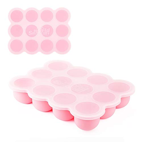 Samuelworld Baby Food Storage Container 12 Portions x 25oz  BPA Free Silicone Freezer Tray with Lid for Homemade Baby Food Vegetable Fruit Puree  Breast Milk Storage  Pink