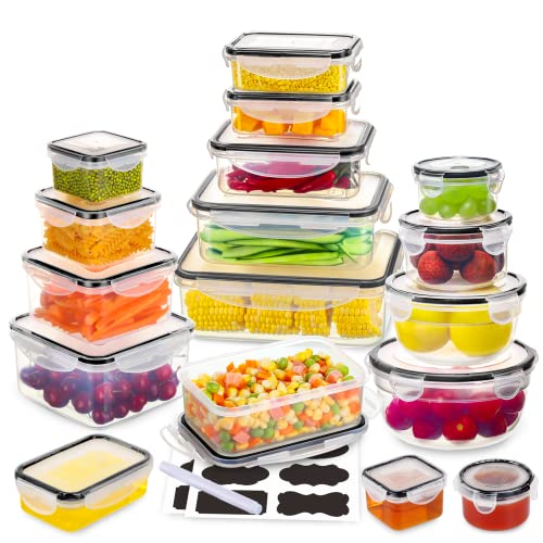 34 PCS Food Storage Containers Set with Airtight Lids (17 Lids 17 Containers)  BPAFree Plastic Food Container for Kitchen Storage Organization Salad Fruit Lunch Containers with Labels  Marker