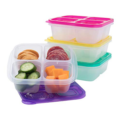 EasyLunchboxes  Bento Snack Boxes  Reusable 4Compartment Food Containers for School Work and Travel Set of 4 Brights
