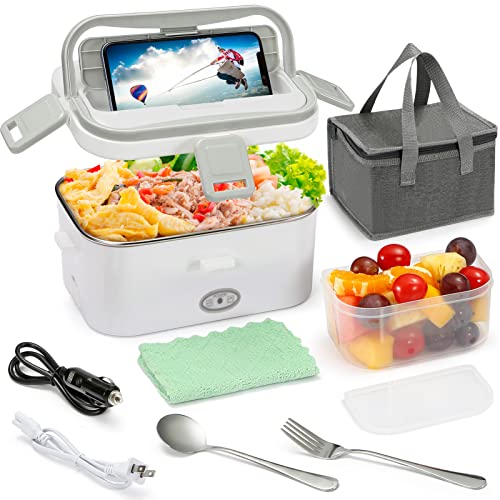 Electric Lunch Box 60W Faster Food WarmerWinGaYe 18L Larger Self Heating Lunch Box12V 24V 110V Portable Food Heater for Car Truck WorkLeakproof Removable Container with Cutlery for Adults