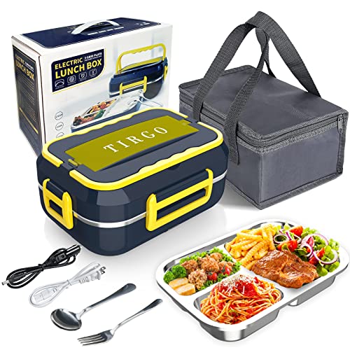 Electric Lunch Box Food Heater 3 in 1 Heated Lunch Boxes for Adults 60W Portable Food Warmer with Removable Stainless Steel Container SS Fork Spoon  Insulated Lunch bag for CarTruckOffice 15L