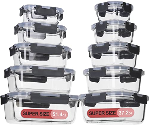 Glass Food Storage Containers with Lids Airtight，Glass Meal Prep Containers for Lunch Food Storage with Lids，Glass Food Container Set，Glass Lunch Box for Kitchen，BPA Free（20 Pieces）