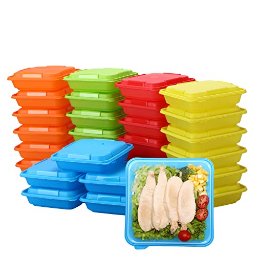 YUESING 30 Pack Plastic Food Storage Containers with Lids Bento Box Food Meal Prep Containers Reusable for Salad BPA Free Lunch Containers ( 22oz Square Freezer Plastic Container for Food )