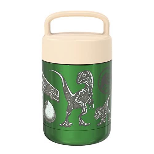 Zak Designs Jurassic World Dominion Movie Kids Vacuum Insulated Stainless Steel Food Jar with Carry Handle Thermal Container for Travel Meals and Lunch On the Go (12 oz 188 SS)