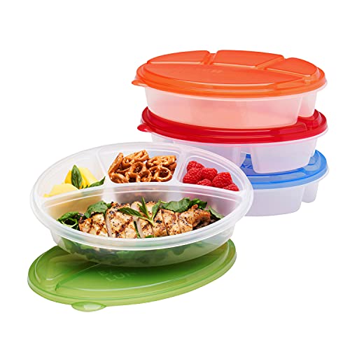 EasyLunchboxes  Oval Lunch Boxes  Reusable 4Compartment Food Containers for Work Travel and Meal Prep Set of 4 (Classic)