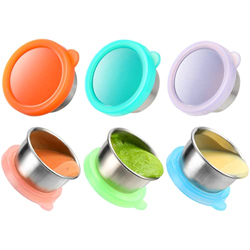 Salad Dressing Container To Go 6x16 oz Reusable Small Containers with Lids Fits in Bento Box for Lunch 188 Stainless Steel Condiment Cup Premium Silicone Easy Open Leakproof Dipping Sauce Cups